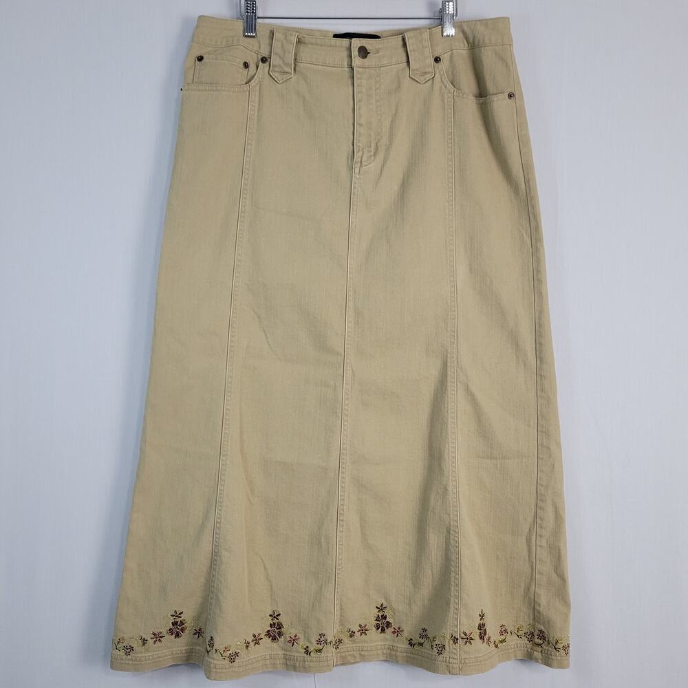 Venezia Denim Floral Embroidered Midi Skirt sz 18 Beige Cottagecore Boho Western